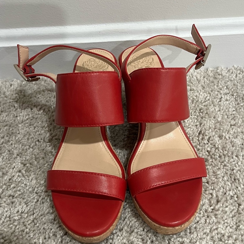 Vince Camuto Red Wedge Cork Sandals - Picture 3 of 11